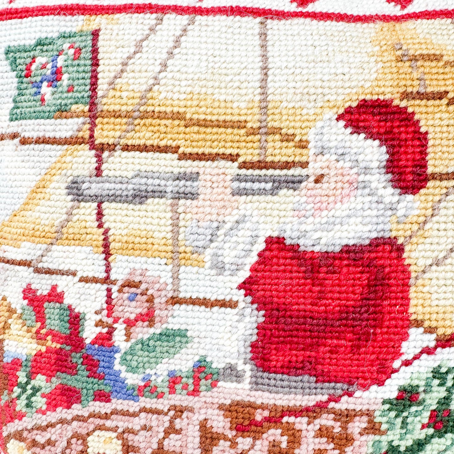 Vintage Needlepoint Santa Sailing Christmas Pillow, 14"