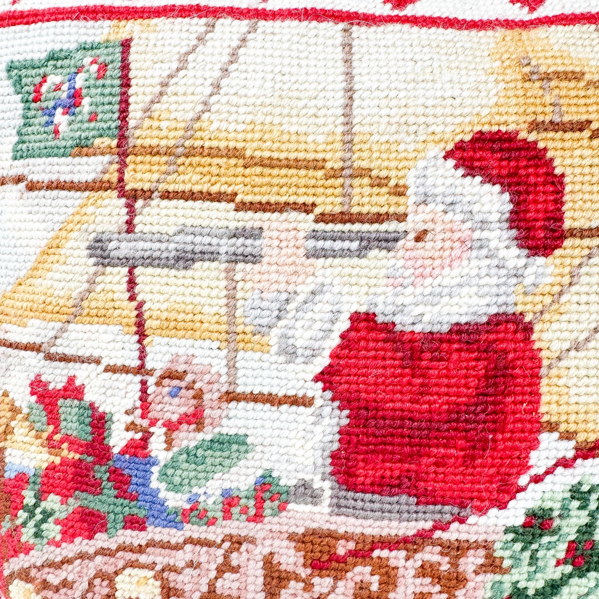Vintage Needlepoint Santa Sailing Christmas Pillow, 14"