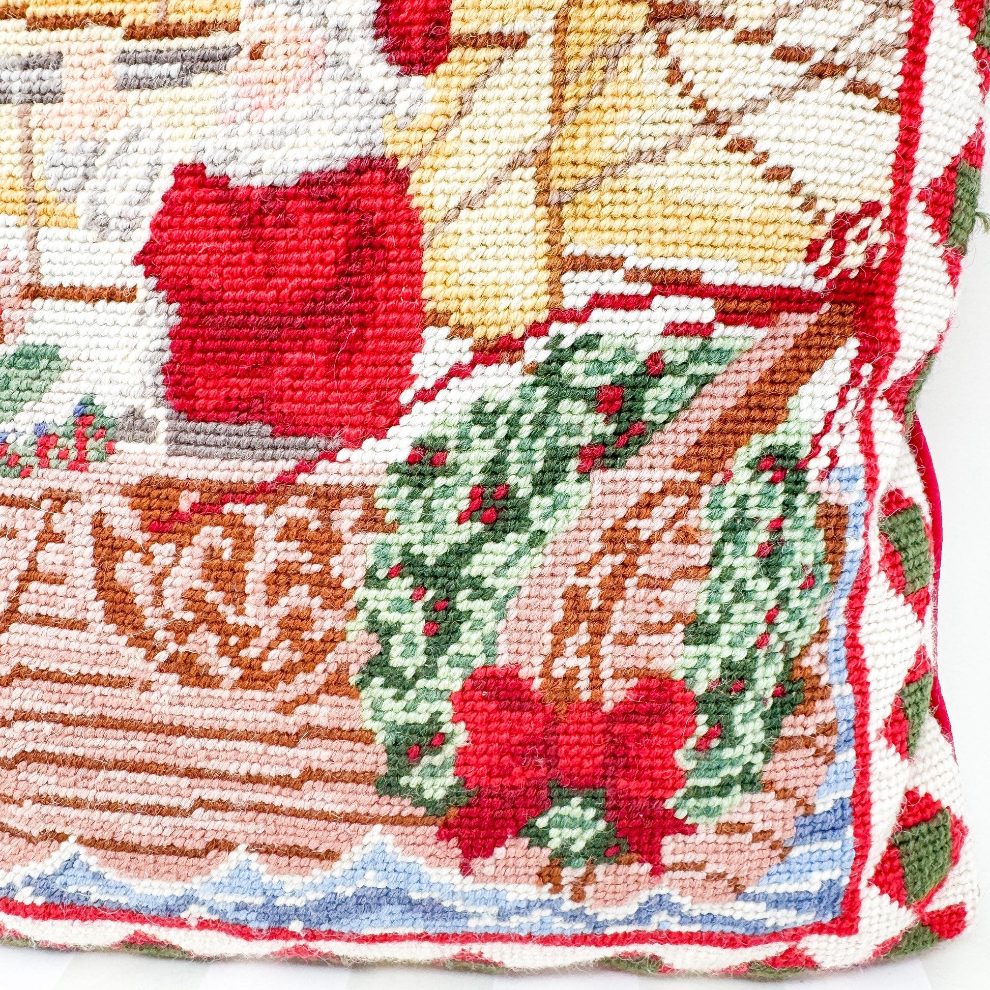 Vintage Needlepoint Santa Sailing Christmas Pillow, 14"