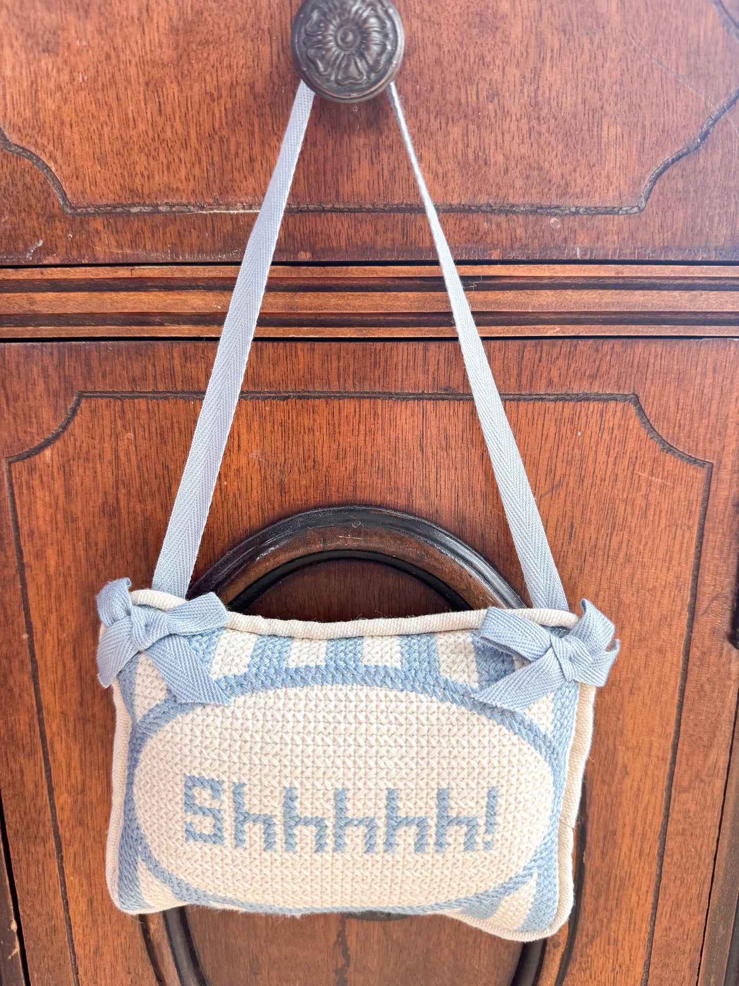 Shhhh Baby Embroidered Door Hanger Pillow