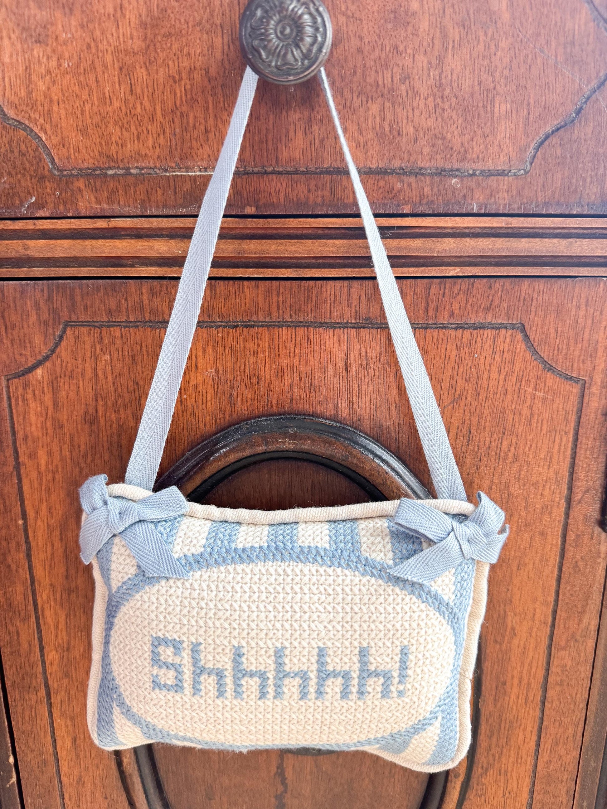 Shhhh Baby Embroidered Door Hanger Pillow