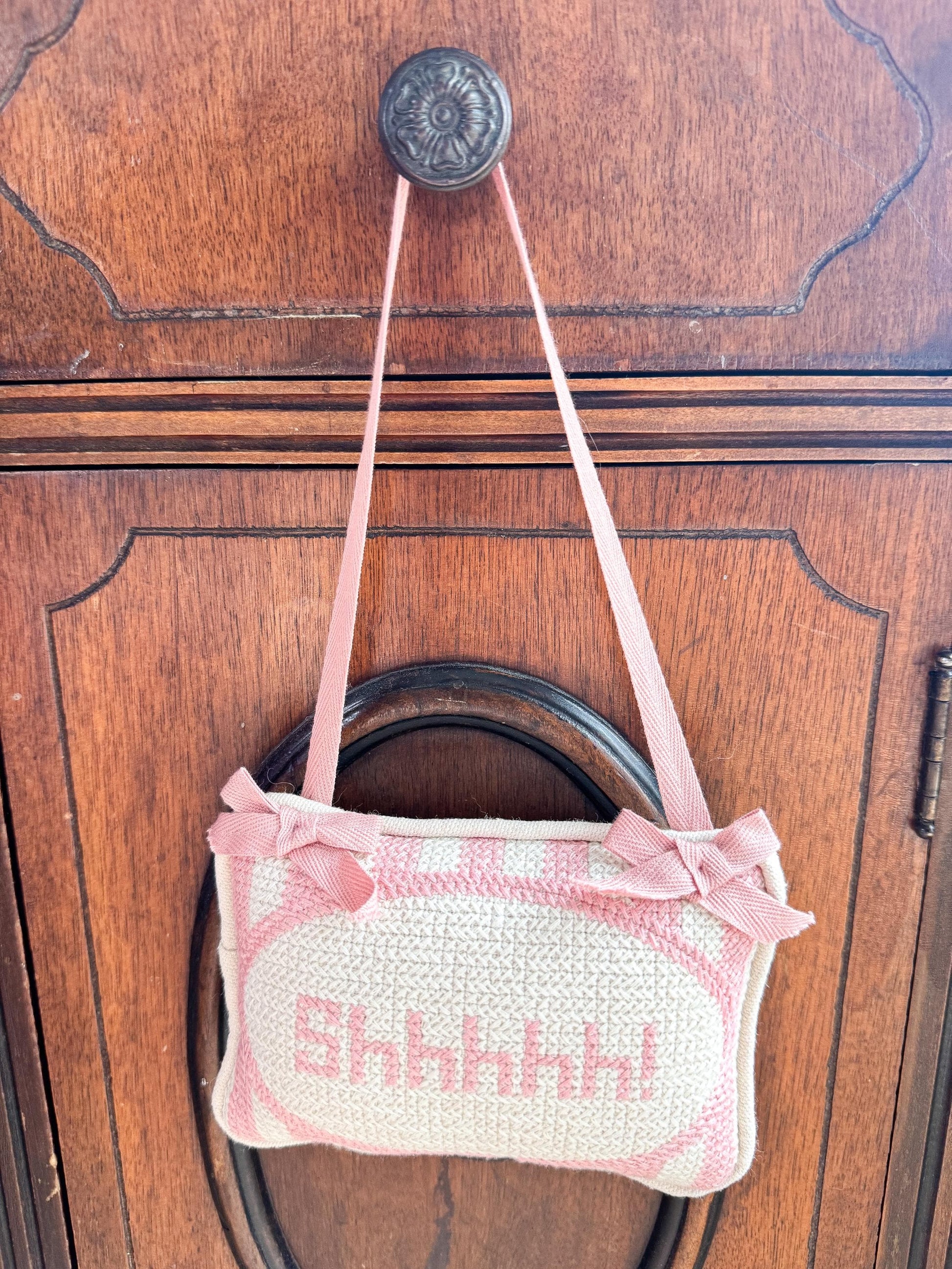 Shhhh Baby Embroidered Door Hanger Pillow