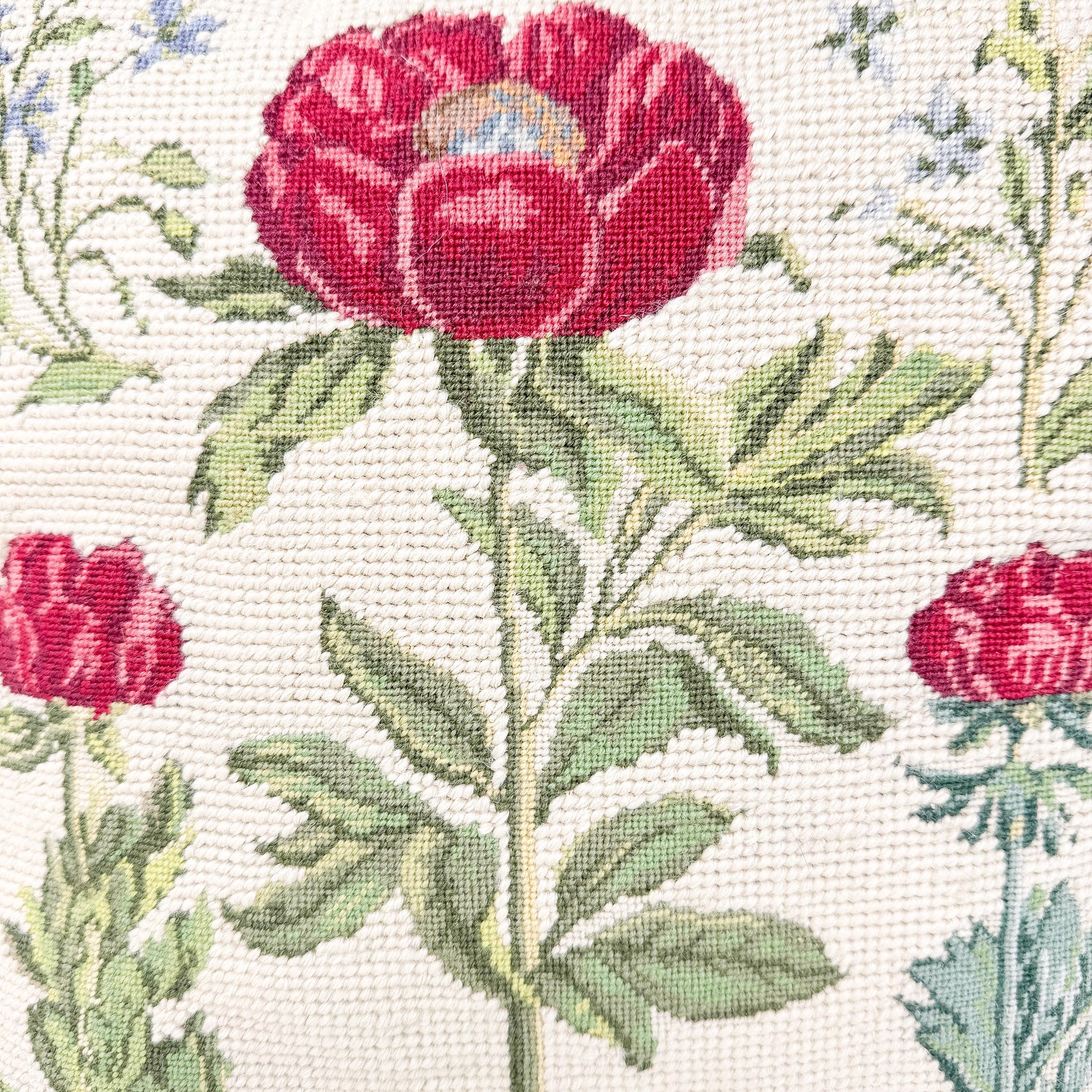 Vintage Needlepoint Pillow, Pink Flower