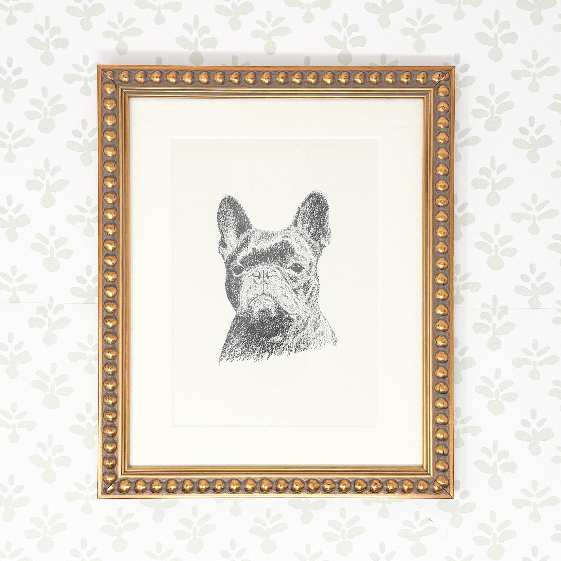 Framed Vintage Dog Book Plate, c. 1935, French Bulldog