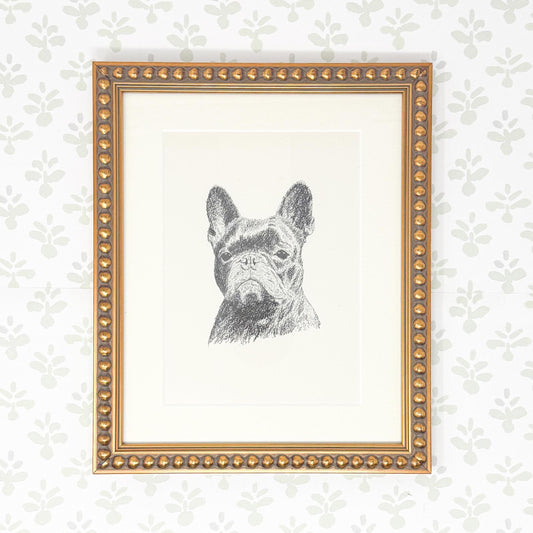 Framed Vintage Dog Book Plate, c. 1935, French Bulldog