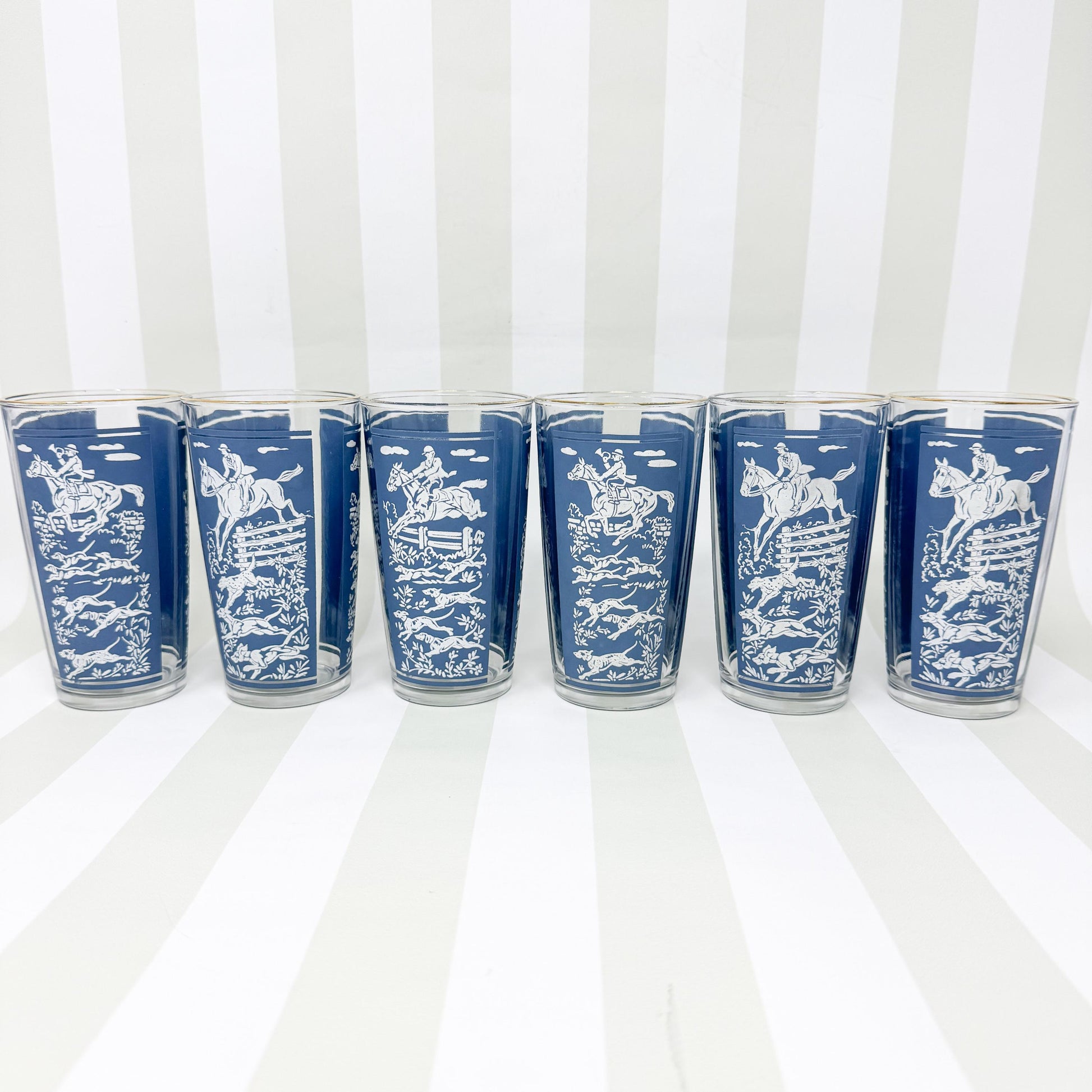 Vintage Hazel Atlas Fox Hunt Highball Glasses