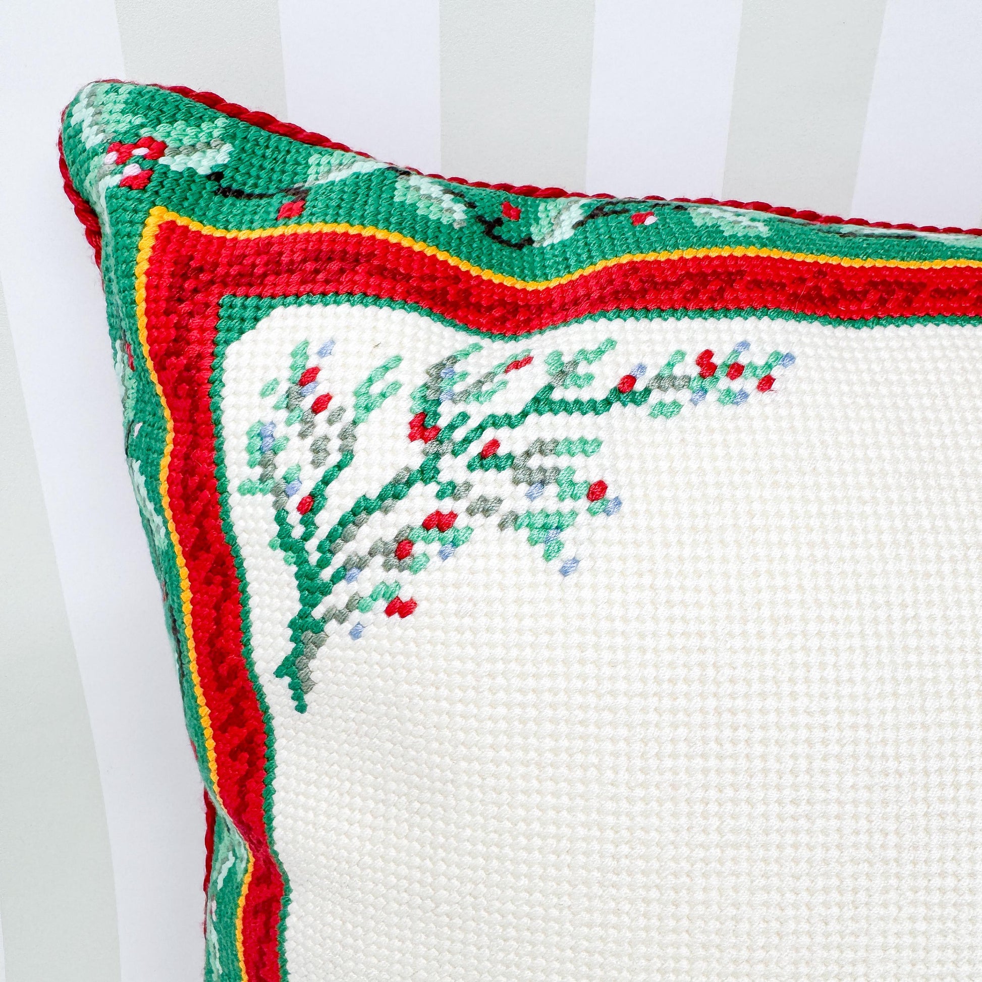 Christmas Tree Holiday Needlepoint Throw Pillow