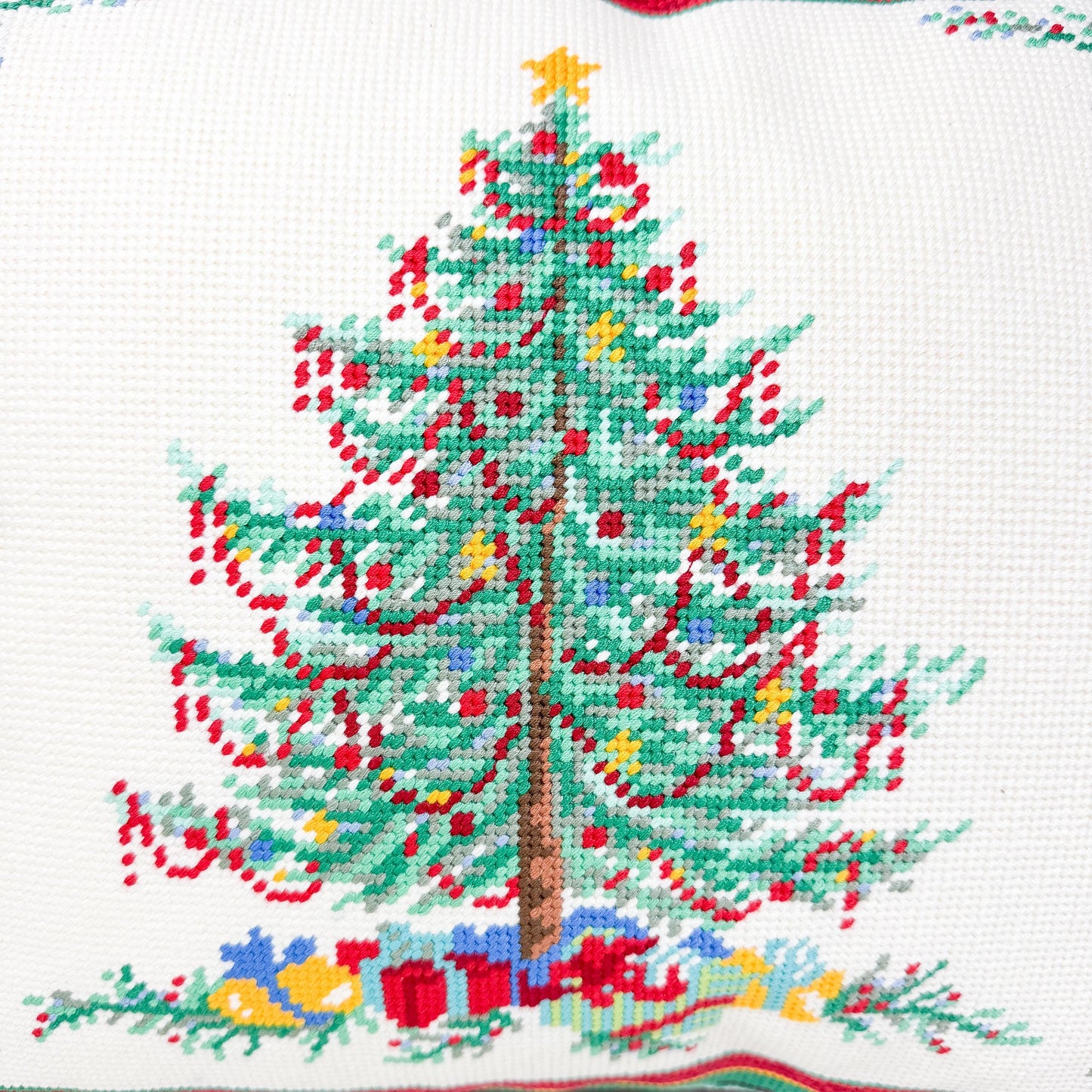 Christmas Tree Holiday Needlepoint Throw Pillow