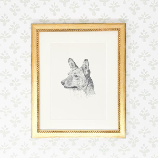 Framed Vintage Dog Book Plate, c. 1935, Corgi