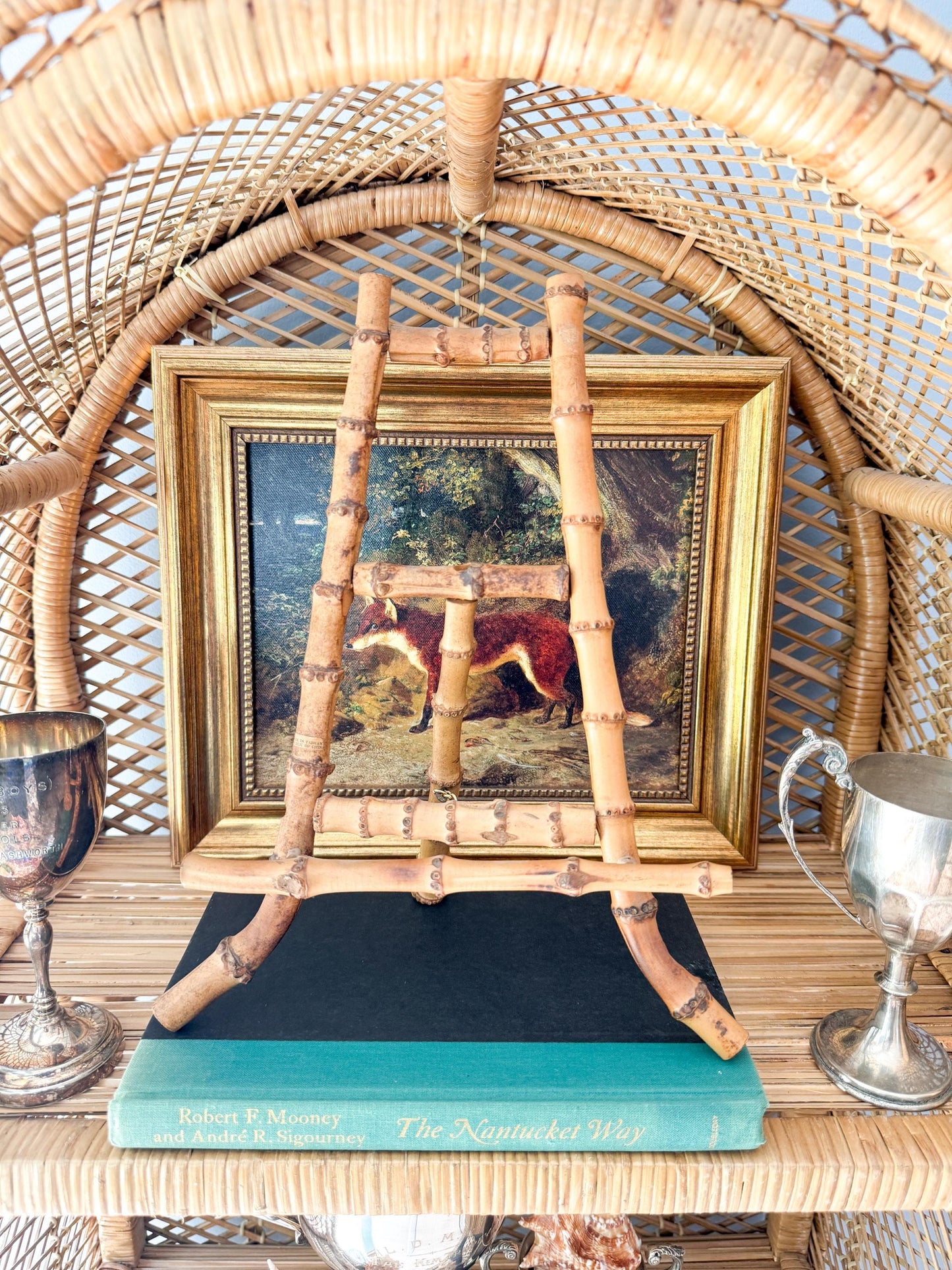 Vintage 12" Burnt Bamboo Table Easel