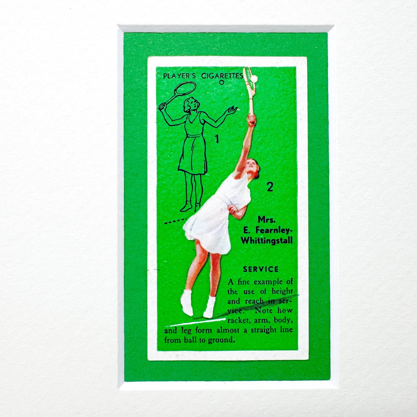 Framed Vintage Tennis Cigarette Card, c. 1936, "Service"