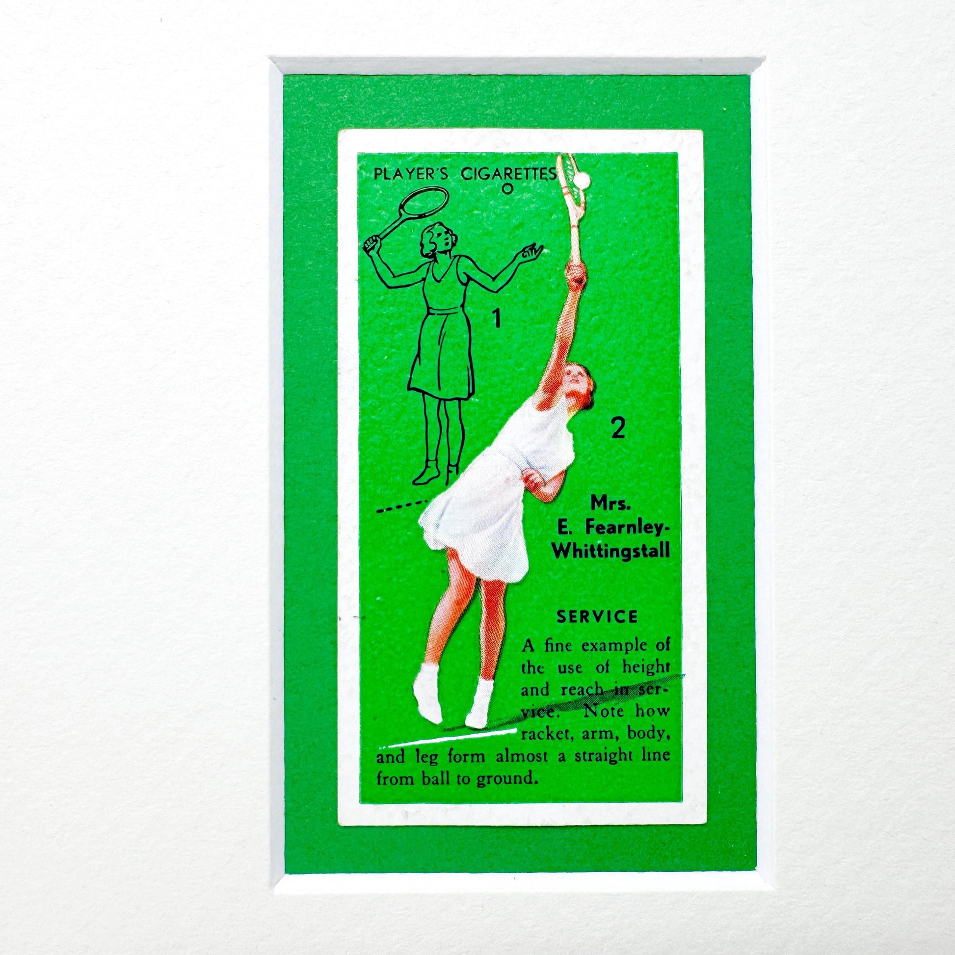 Framed Vintage Tennis Cigarette Card, c. 1936, "Service"