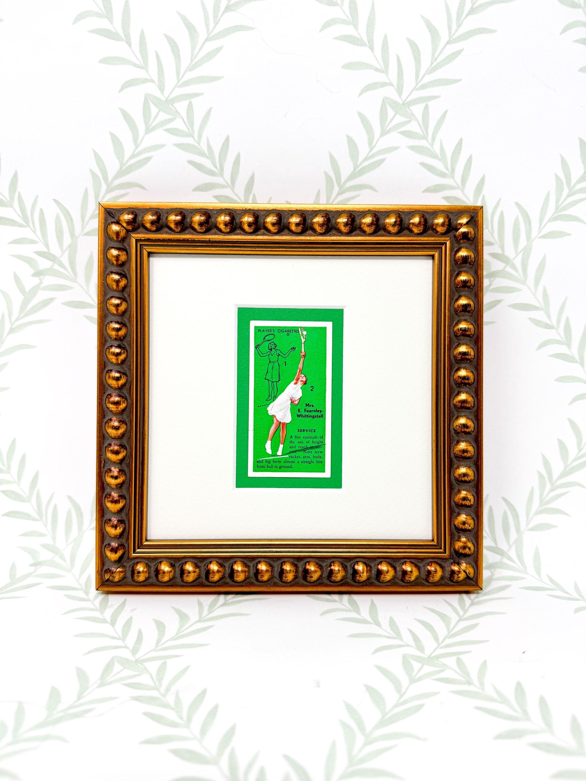 Framed Vintage Tennis Cigarette Card, c. 1936, "Service"