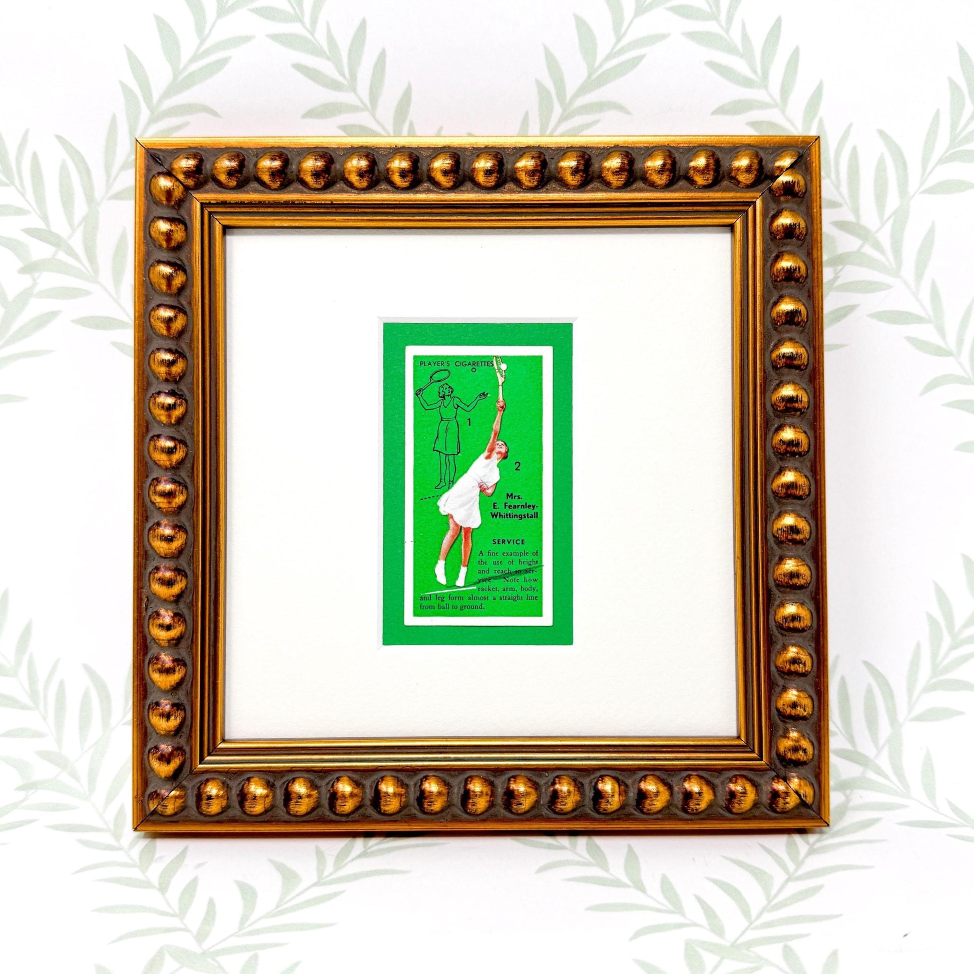 Framed Vintage Tennis Cigarette Card, c. 1936, "Service"