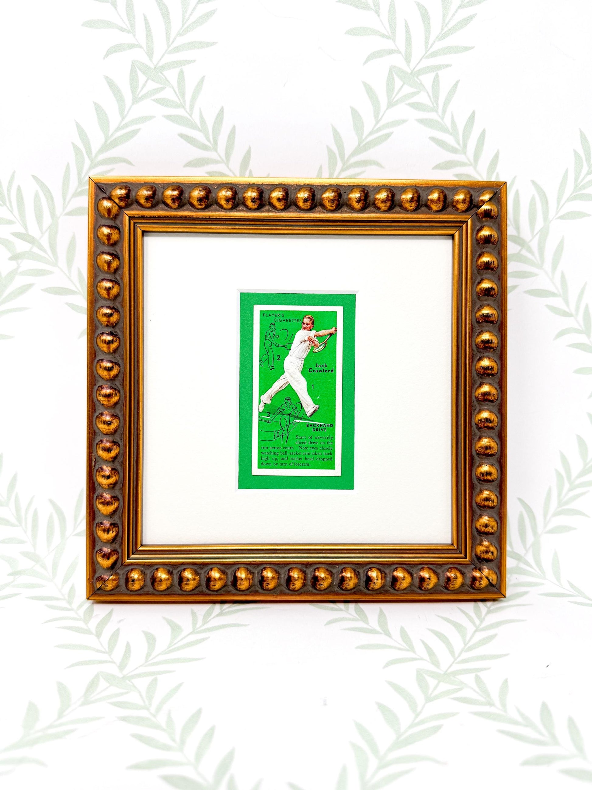 Framed Vintage Tennis Cigarette Card, c. 1936, "Backhand Drive"
