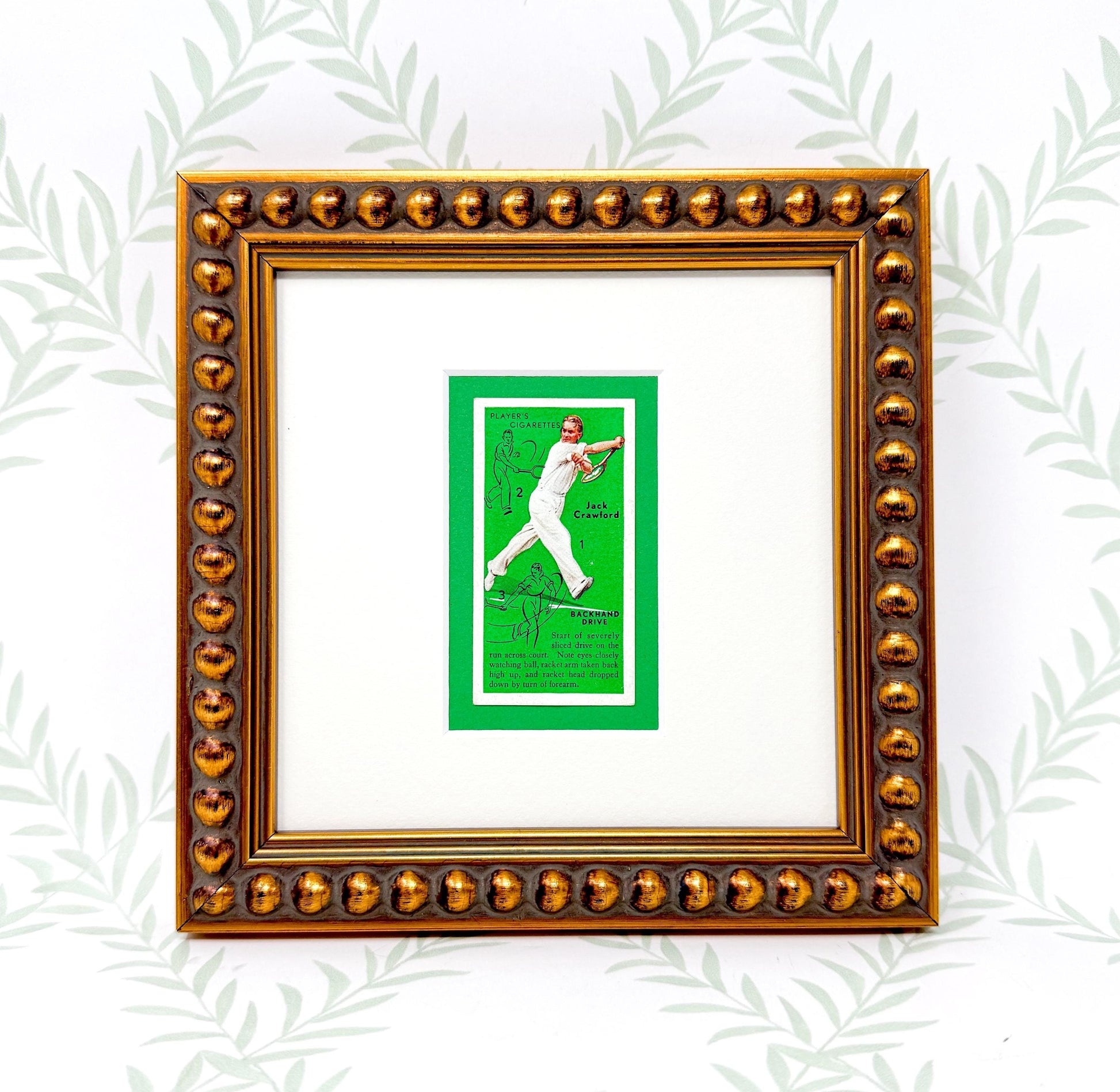 Framed Vintage Tennis Cigarette Card, c. 1936, "Backhand Drive"