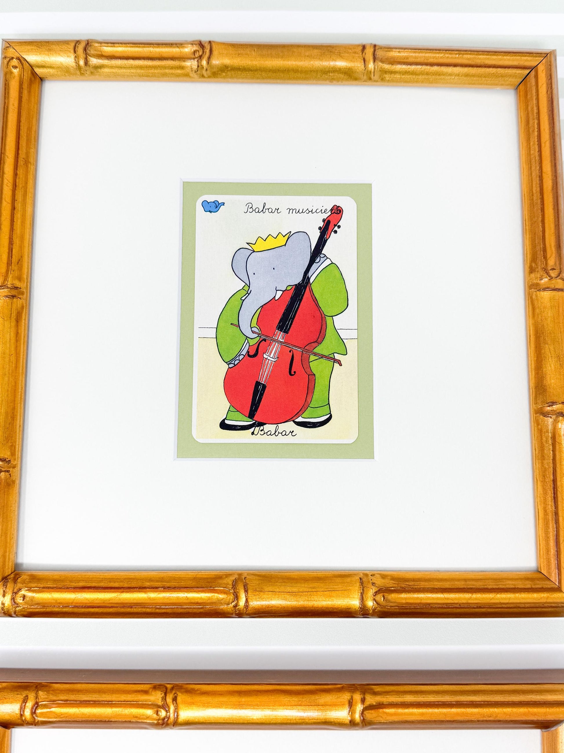 Pair of Vintage Framed Babar and Celeste Cards, Musicians