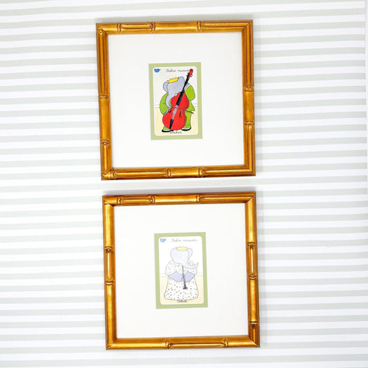 Pair of Vintage Framed Babar and Celeste Cards, Musicians