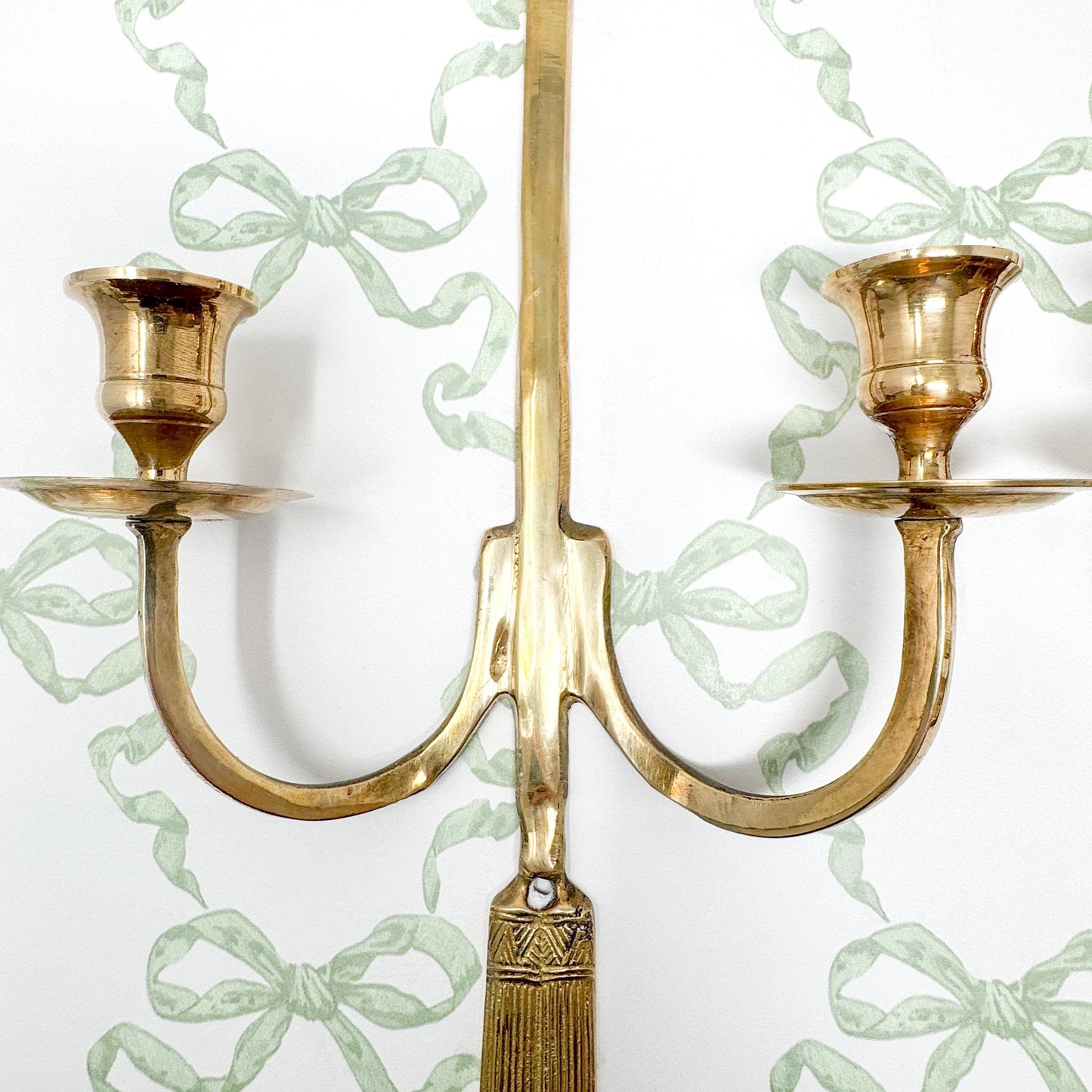 Pair of 20" Vintage Brass Bow Wall Candle Sconces