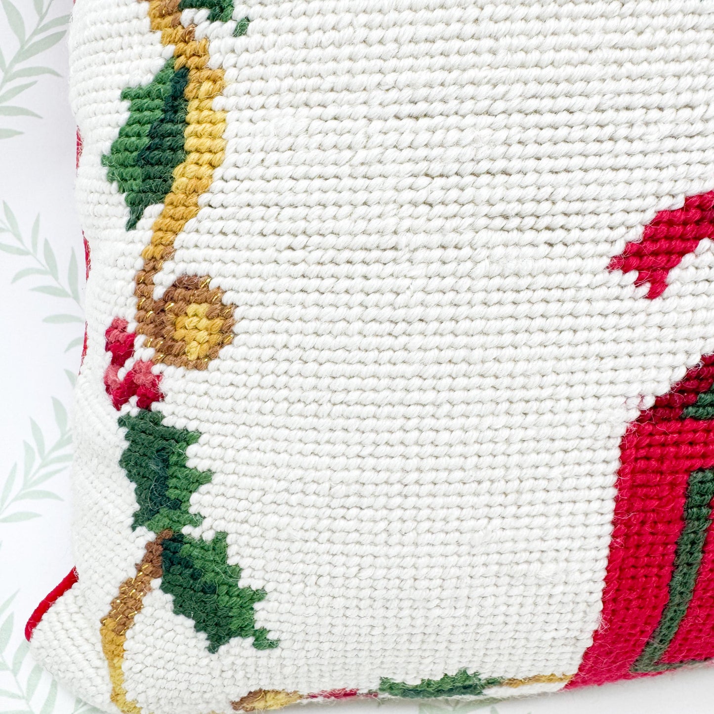 Vintage Christmas Needlepoint Pillow, Boxwood Topiary