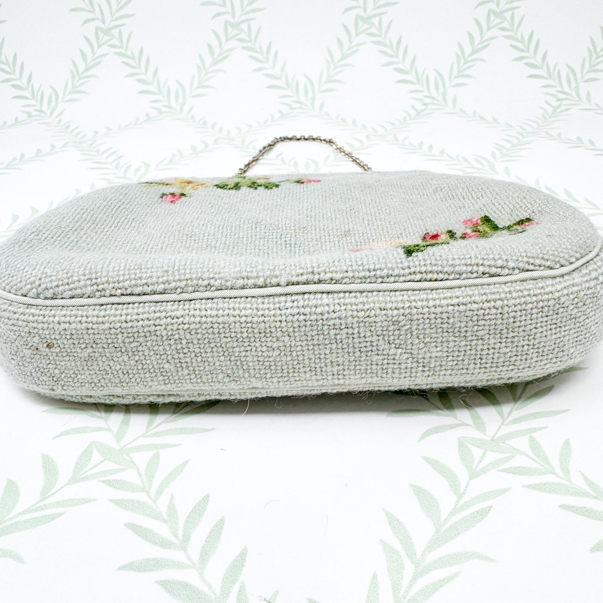 Vintage Handmade Needlepoint Purse, Strawberries and Flowers