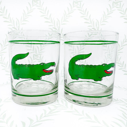 Vintage Cera Alligator Lowball Glasses, Set of 2
