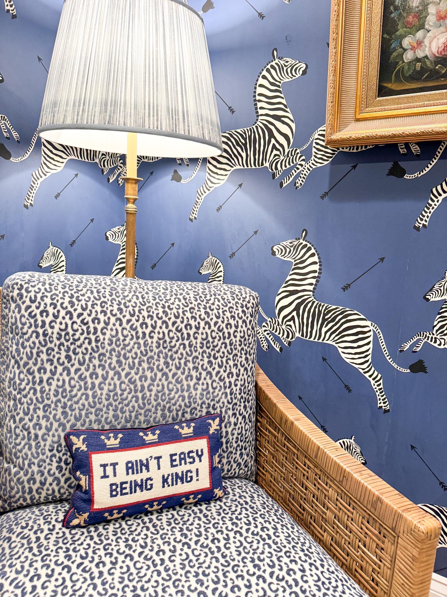 Vintage Needlepoint Pillow, It Ain't Easy Being King