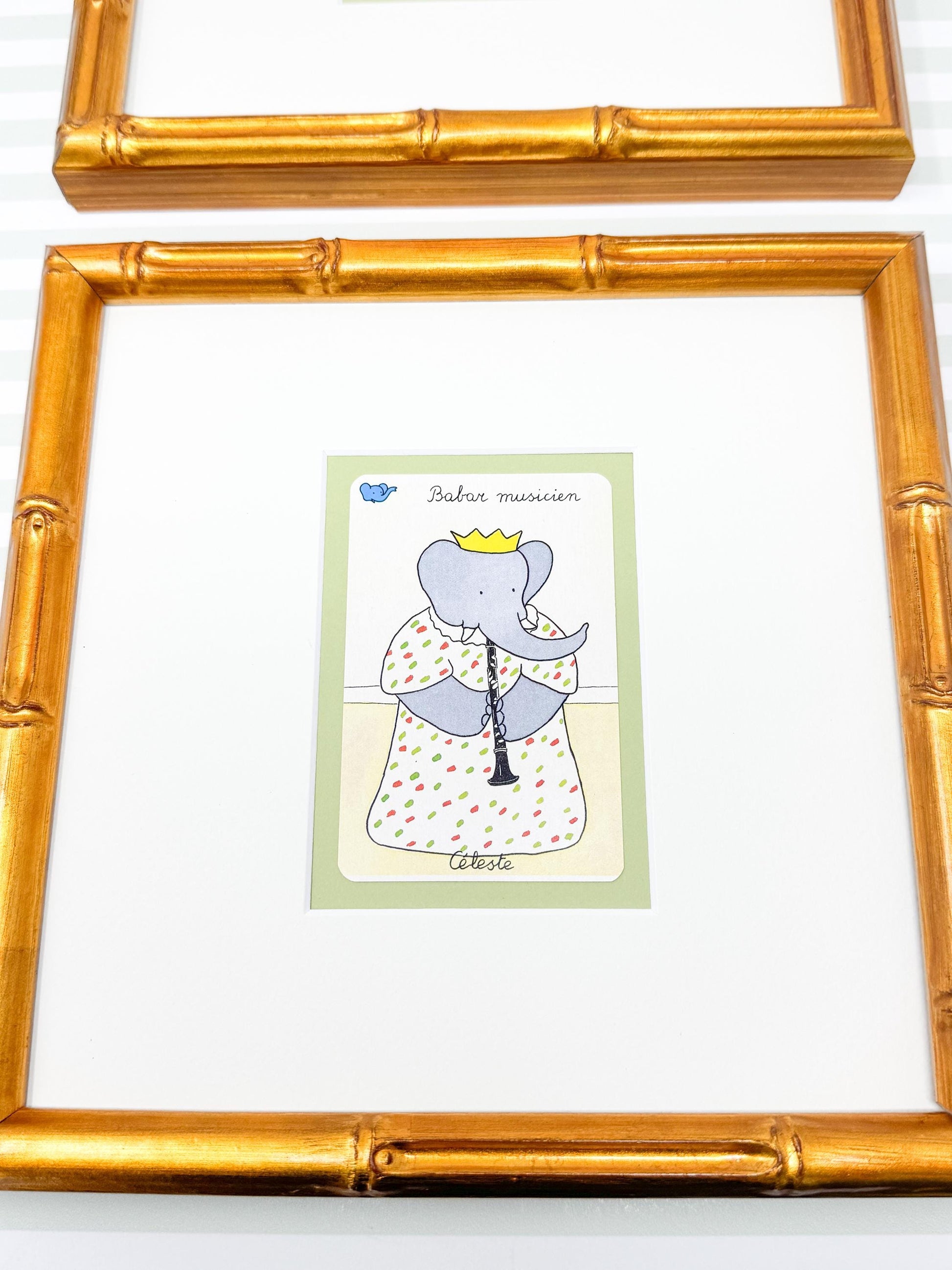 Pair of Vintage Framed Babar and Celeste Cards, Musicians