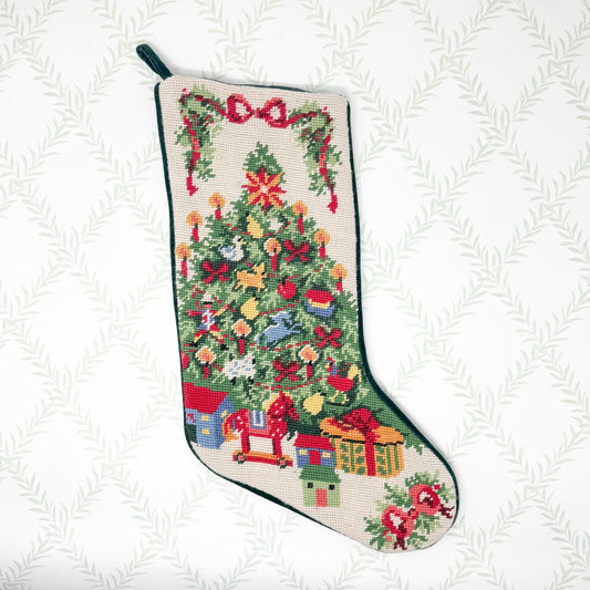Vintage Needlepoint Christmas Stocking, Christmas Tree and Toys