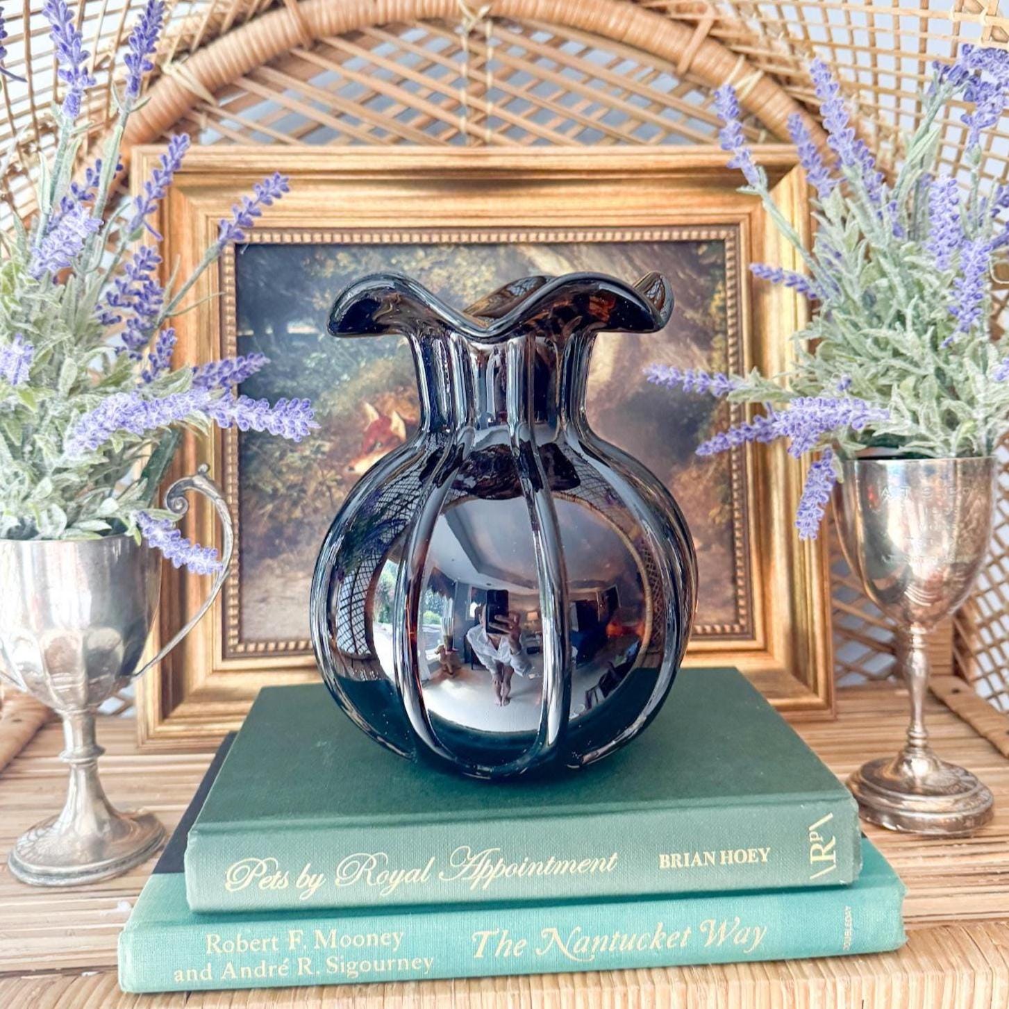 Glass Tortoiseshell Pattern Ruffle Vase