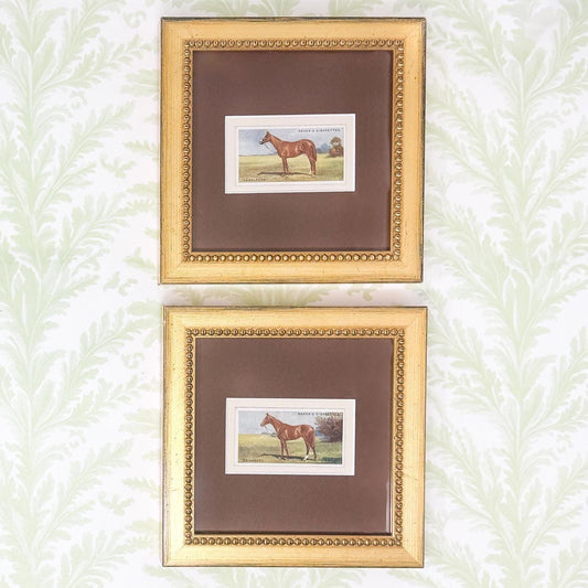 Framed Antique Race Horse Derby Cigarette Card c. 1928, Set of 2, Brigadore and Camelford