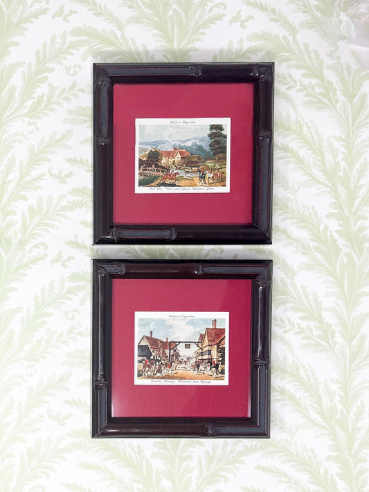Pair of Framed Antique Fox Hunt Cigarette Cards, c. 1938, Fox Hunting