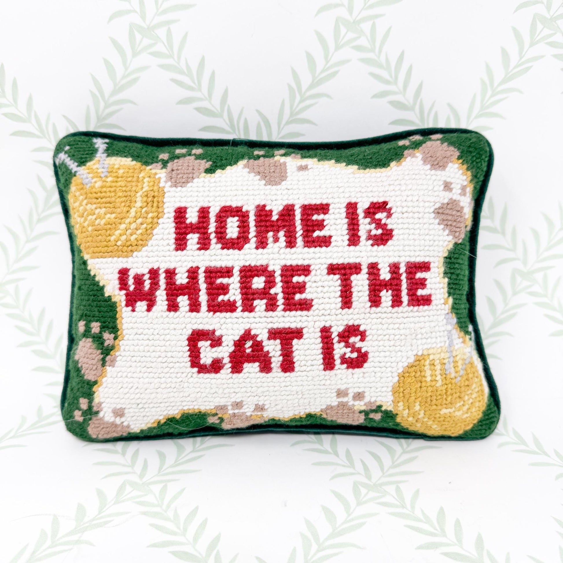 Vintage Needlepoint Pillow, Home Is Where The Cat Is