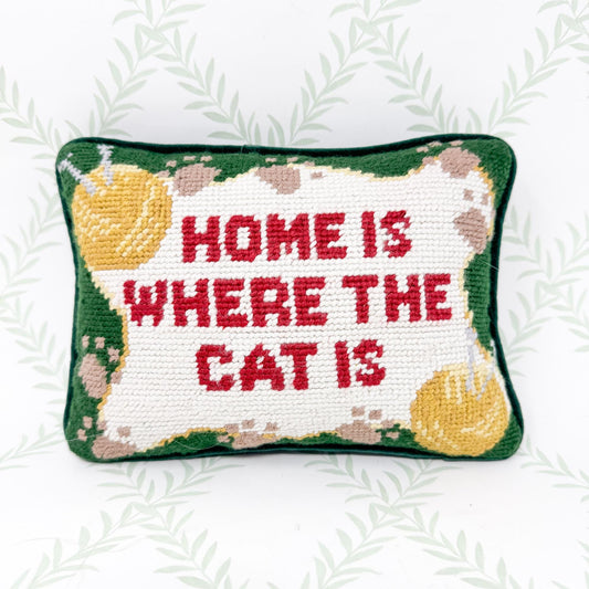 Vintage Needlepoint Pillow, Home Is Where The Cat Is