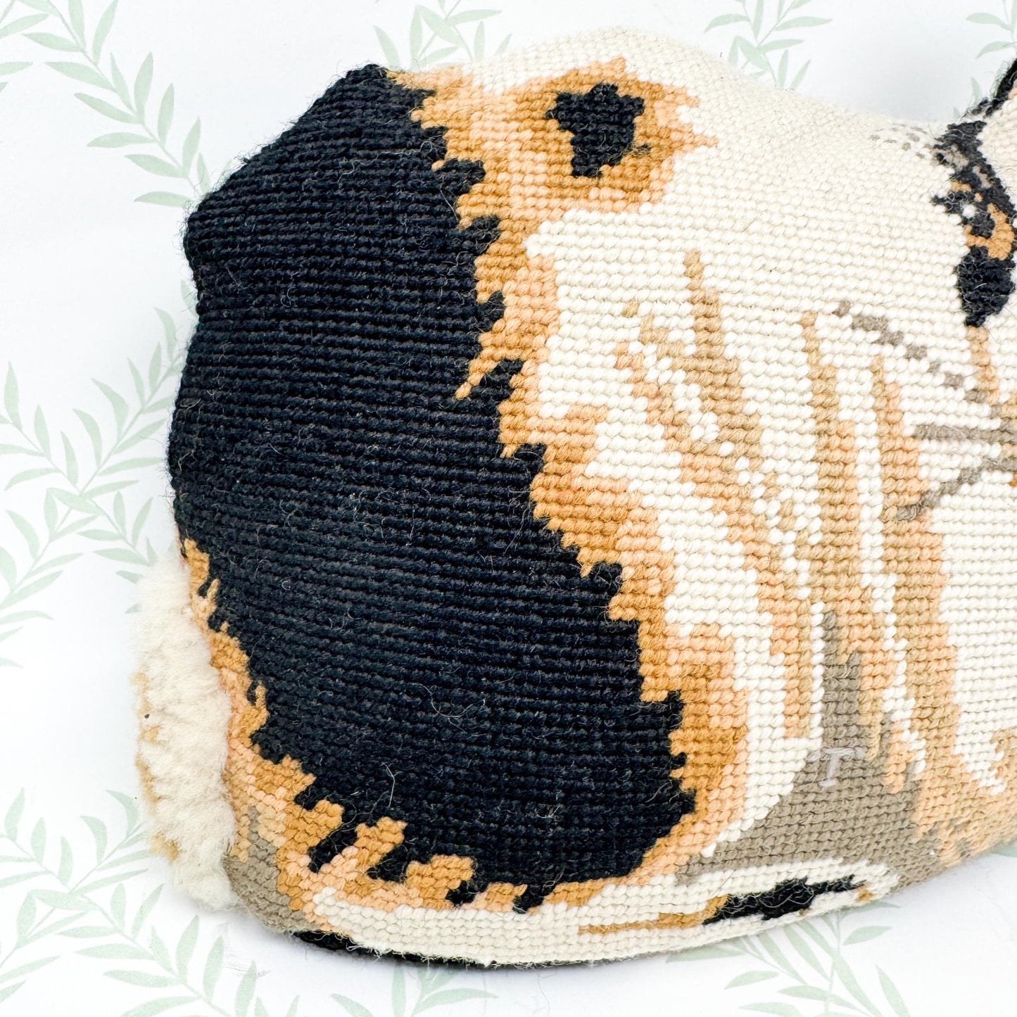 Vintage Needlepoint StandingPillow, Black and White Rabbit