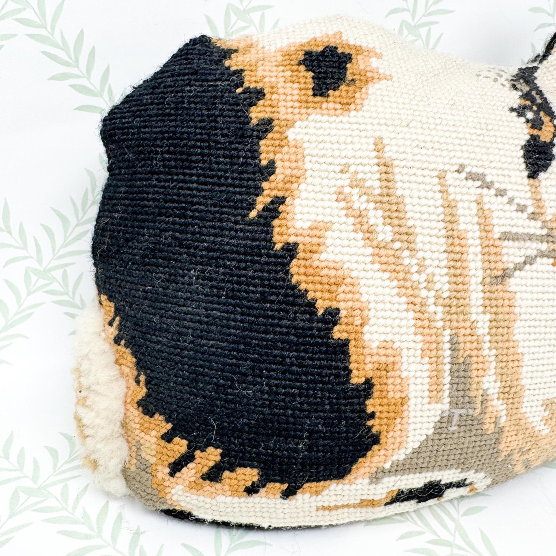 Vintage Needlepoint StandingPillow, Black and White Rabbit