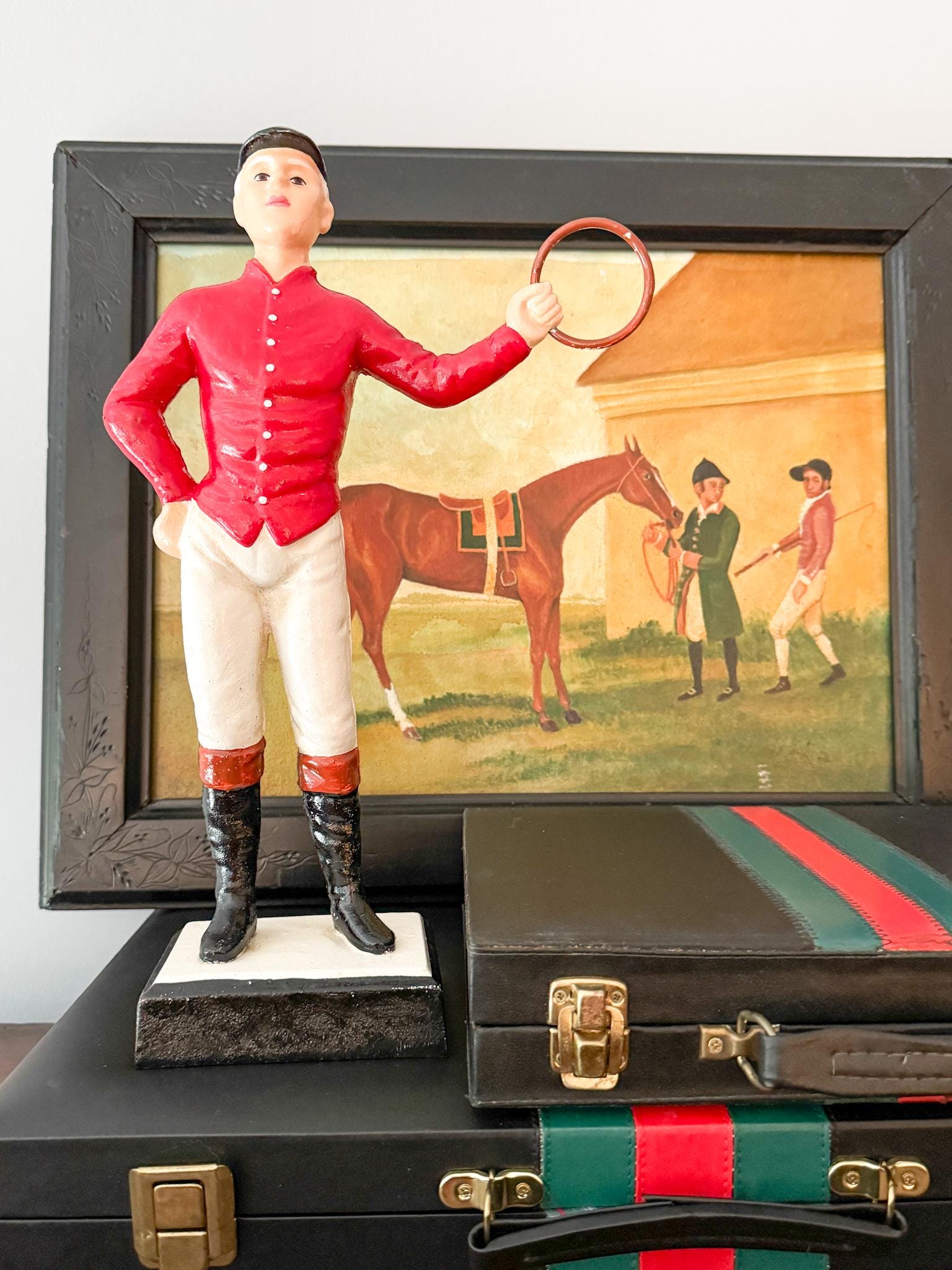 21 Club Style Cast Iron Lawn Jockey Figurine, Red