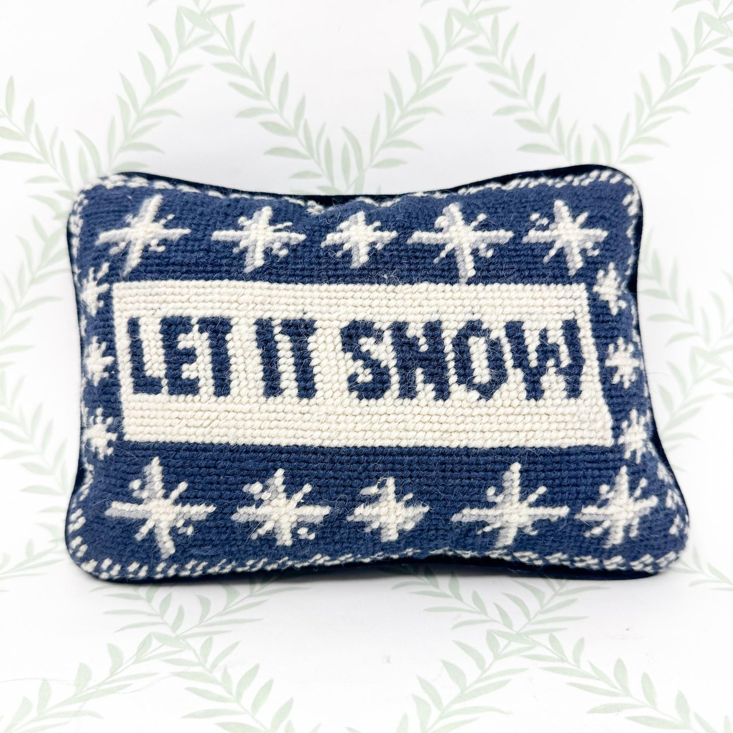 Vintage Christmas Needlepoint Pillow, Let It Snow