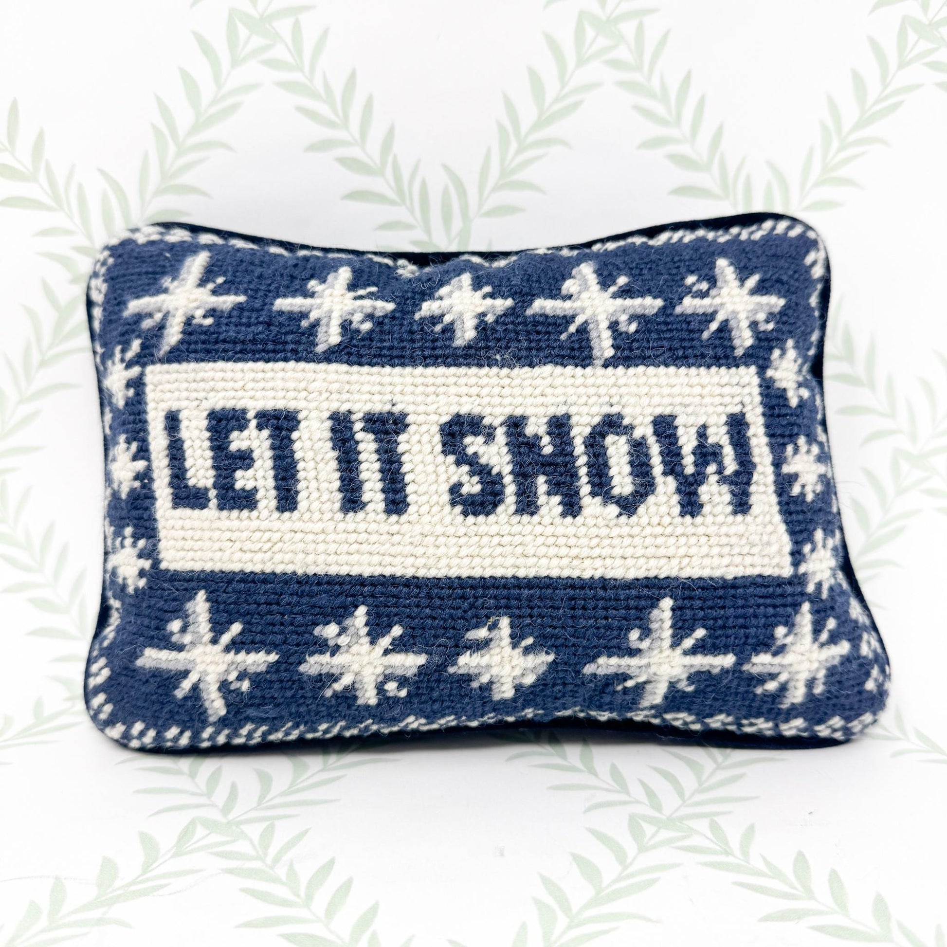Vintage Christmas Needlepoint Pillow, Let It Snow