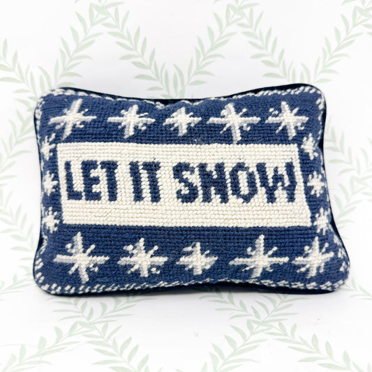 Vintage Christmas Needlepoint Pillow, Let It Snow