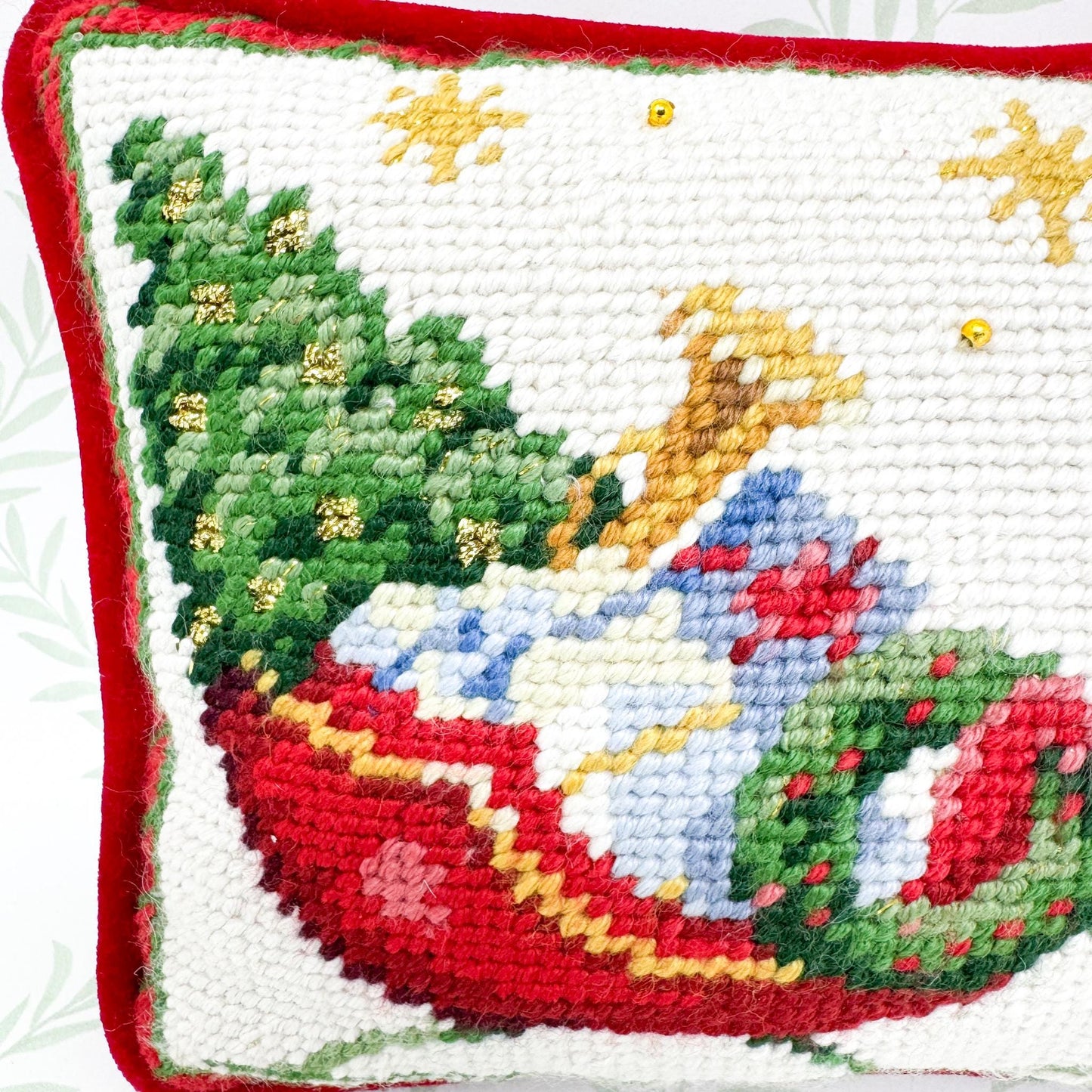 Vintage Christmas Needlepoint Pillow, You Sleigh Me