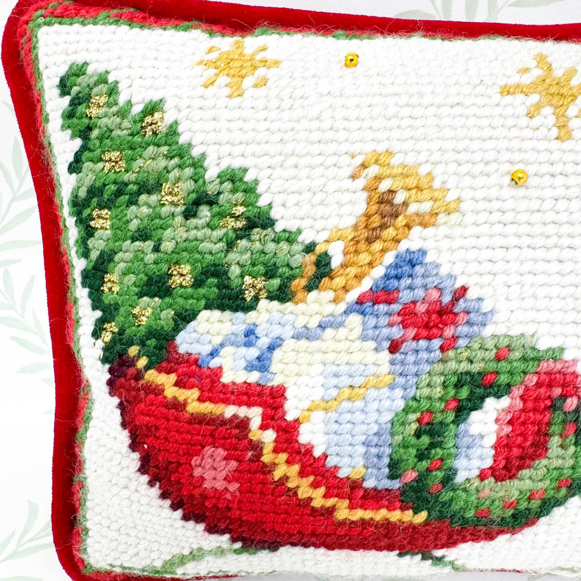 Vintage Christmas Needlepoint Pillow, You Sleigh Me