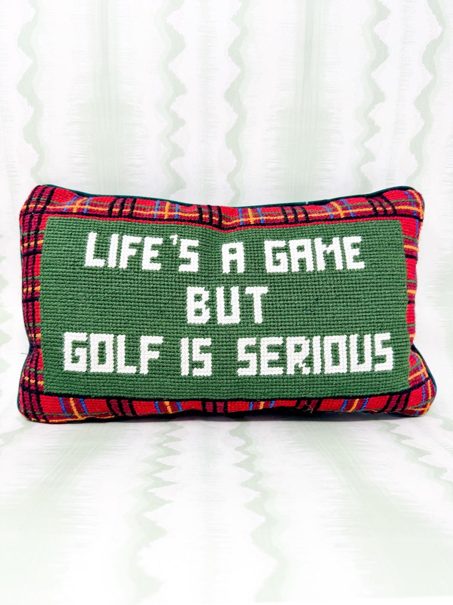 Vintage Needlepoint Pillow, Life's A Game But Golf Is Serious