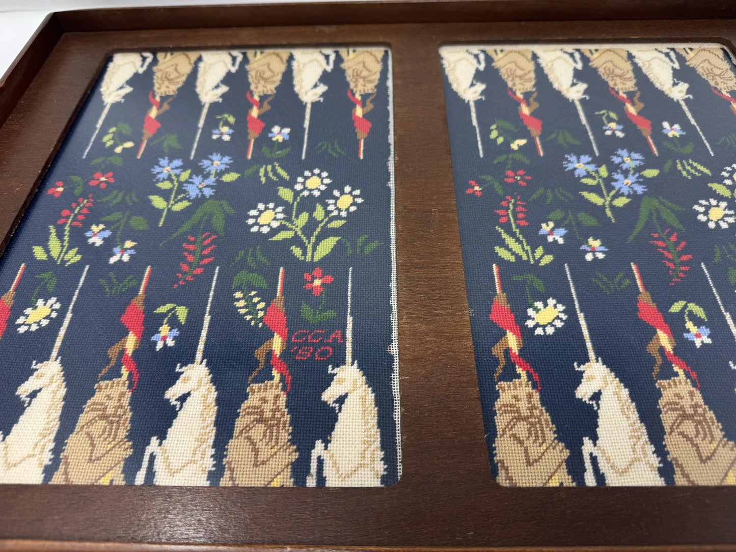 Vintage Handmade Needlepoint Backgammon Board