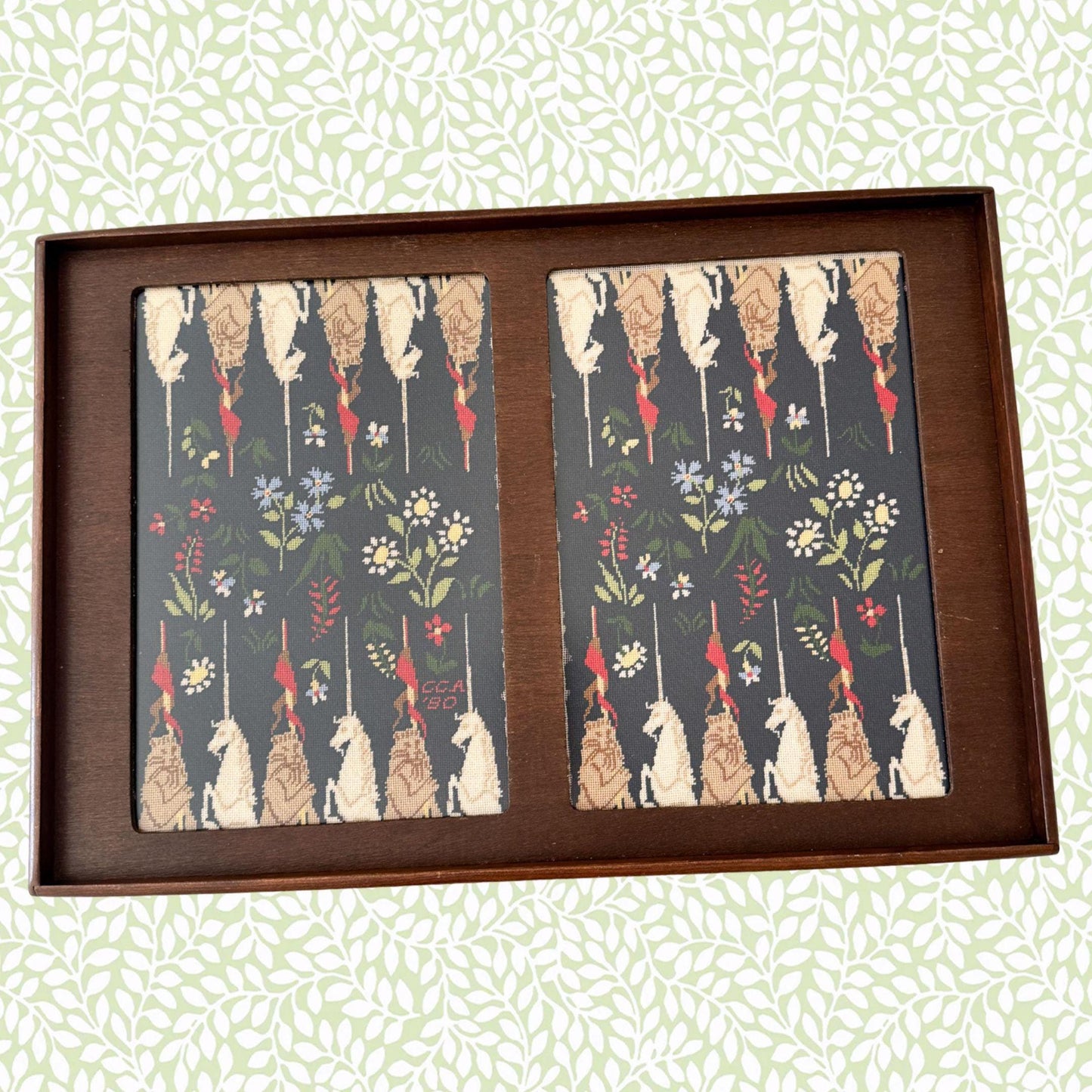 Vintage Handmade Needlepoint Backgammon Board