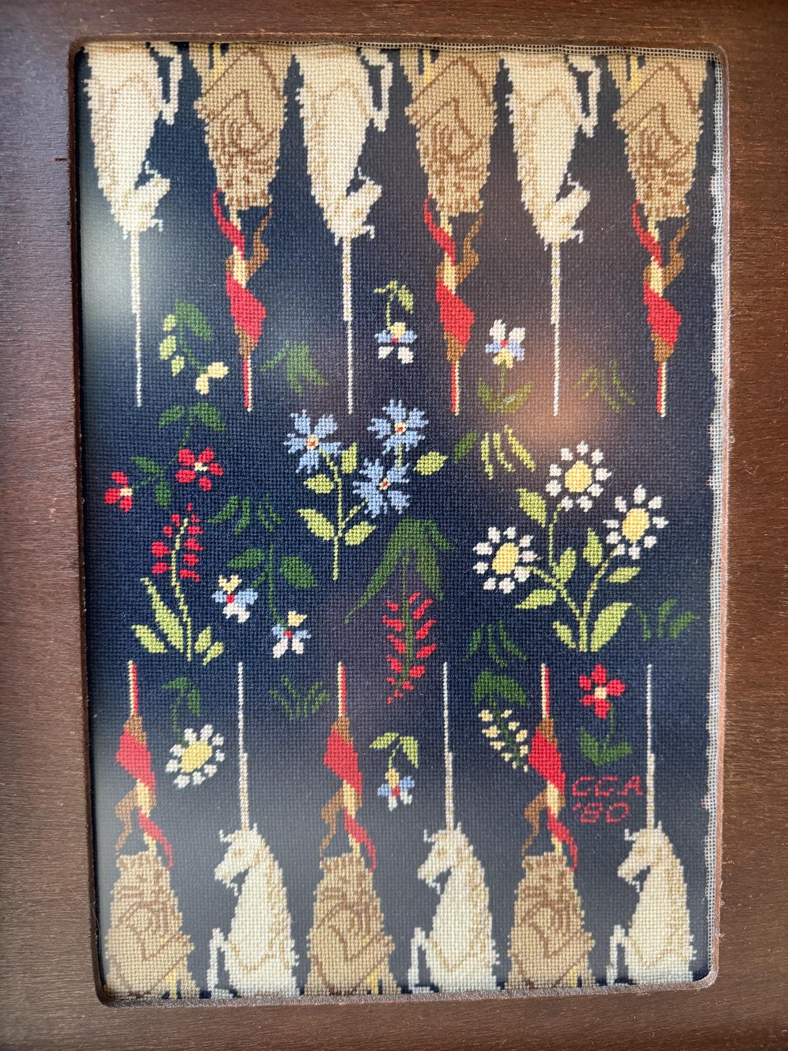 Vintage Handmade Needlepoint Backgammon Board