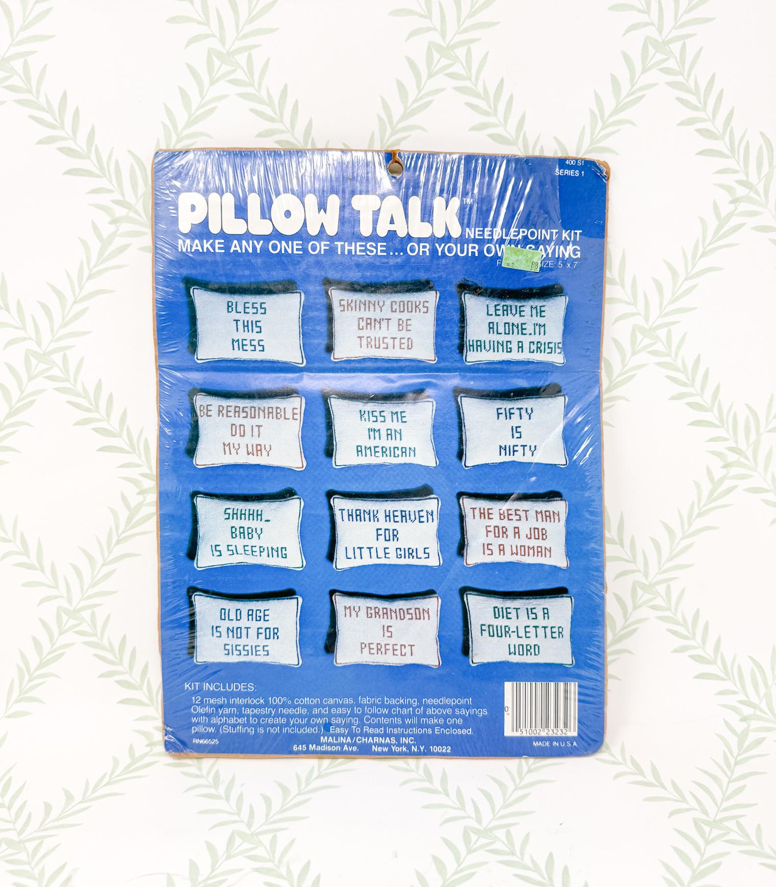 Vintage Cheeky Needlepoint Pillow Kit, "Pillow Talk"