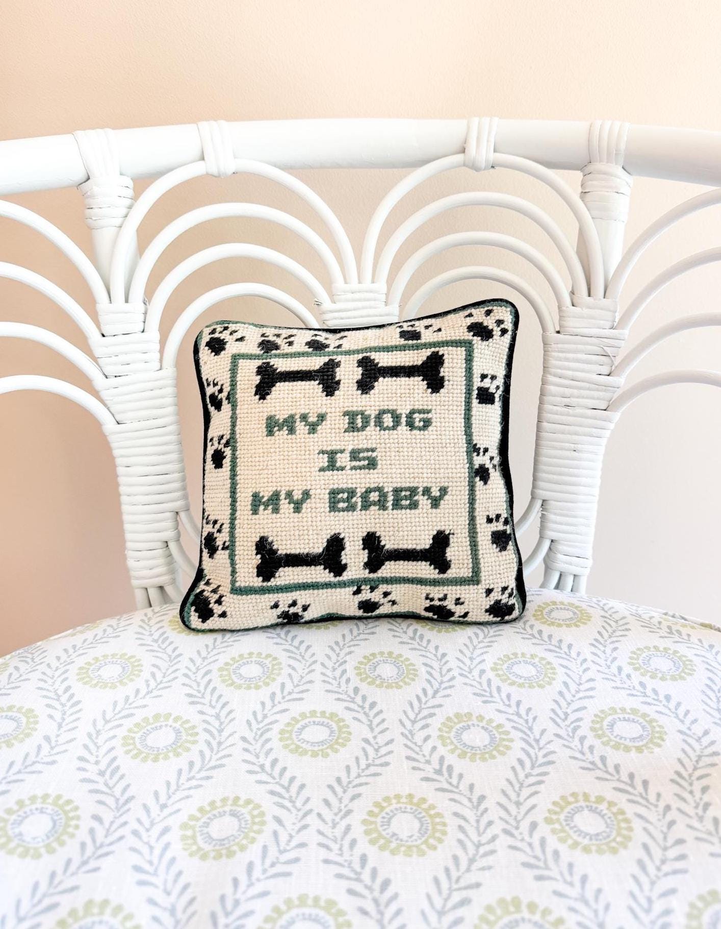 Vintage Needlepoint Pillow, My Dog Is My Baby