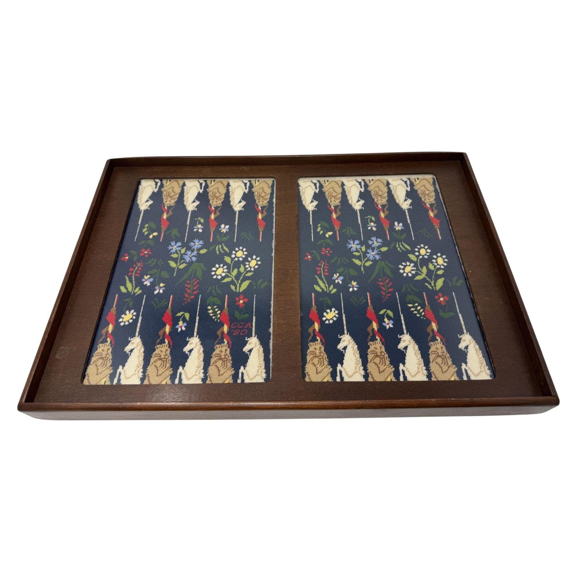 Vintage Handmade Needlepoint Backgammon Board