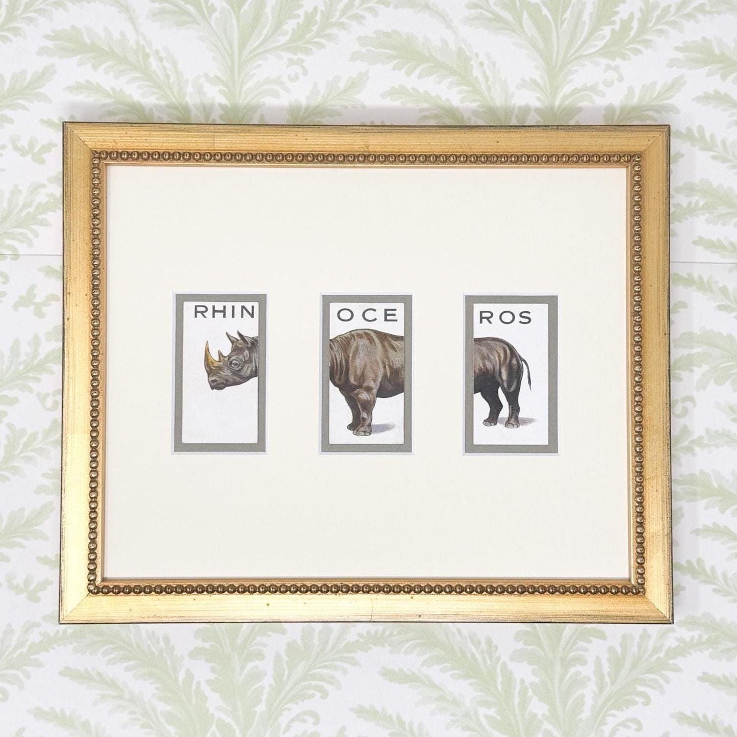 Framed Vintage Animalloys Cigarette Card c. 1934, Rhinoceros